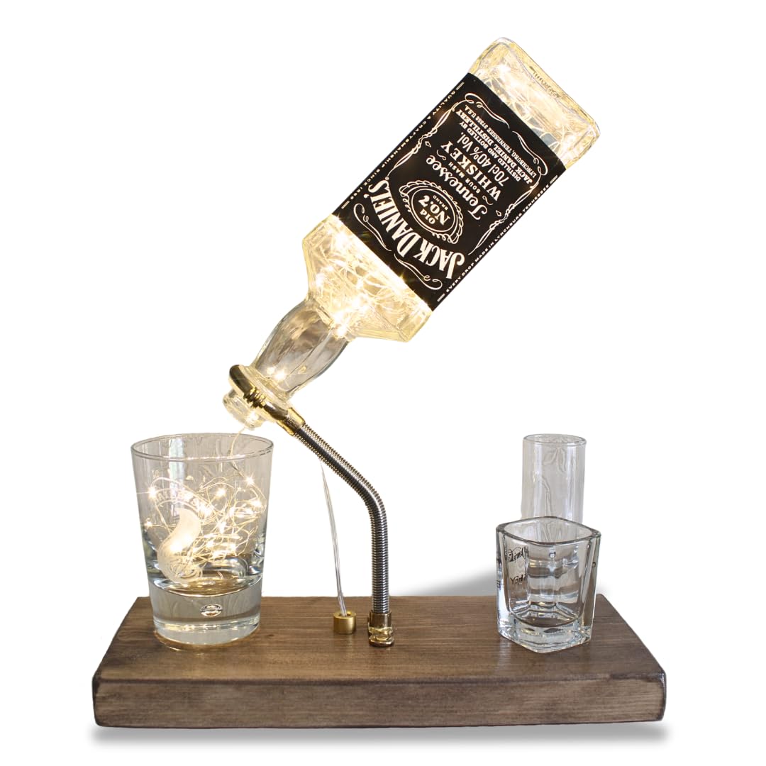 Handmade Repurposed Tennessee Whiskey Bottle Lamp with Remote (70cl). Unique Whiskey Gift for The Home (Brass Fittings, Battery Powered)