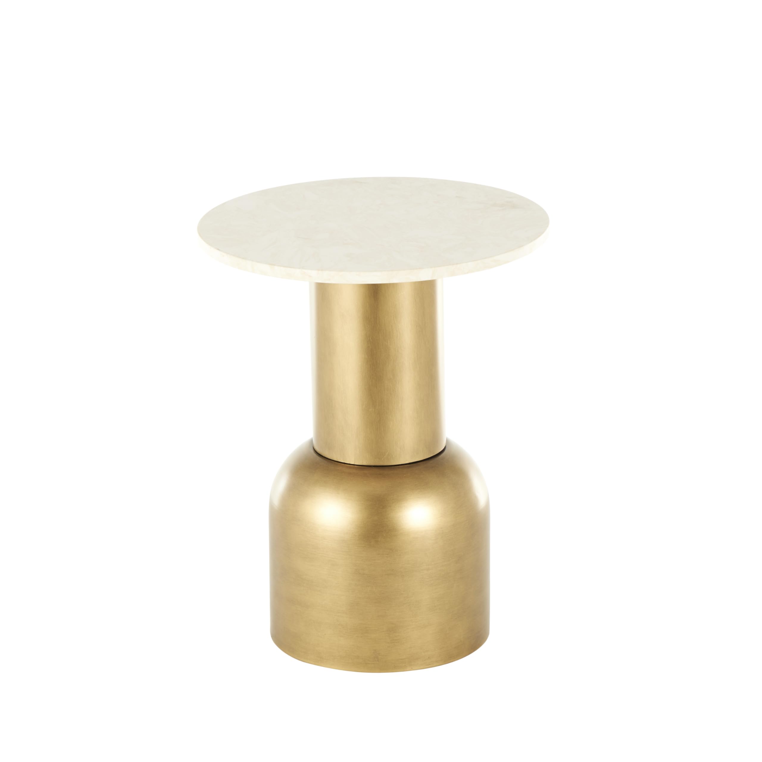 Deco 79 Metal Side End Accent Table Pedestal End Table with Cream Marble Tabletop, Side Table 16" x 16" x 20", Gold