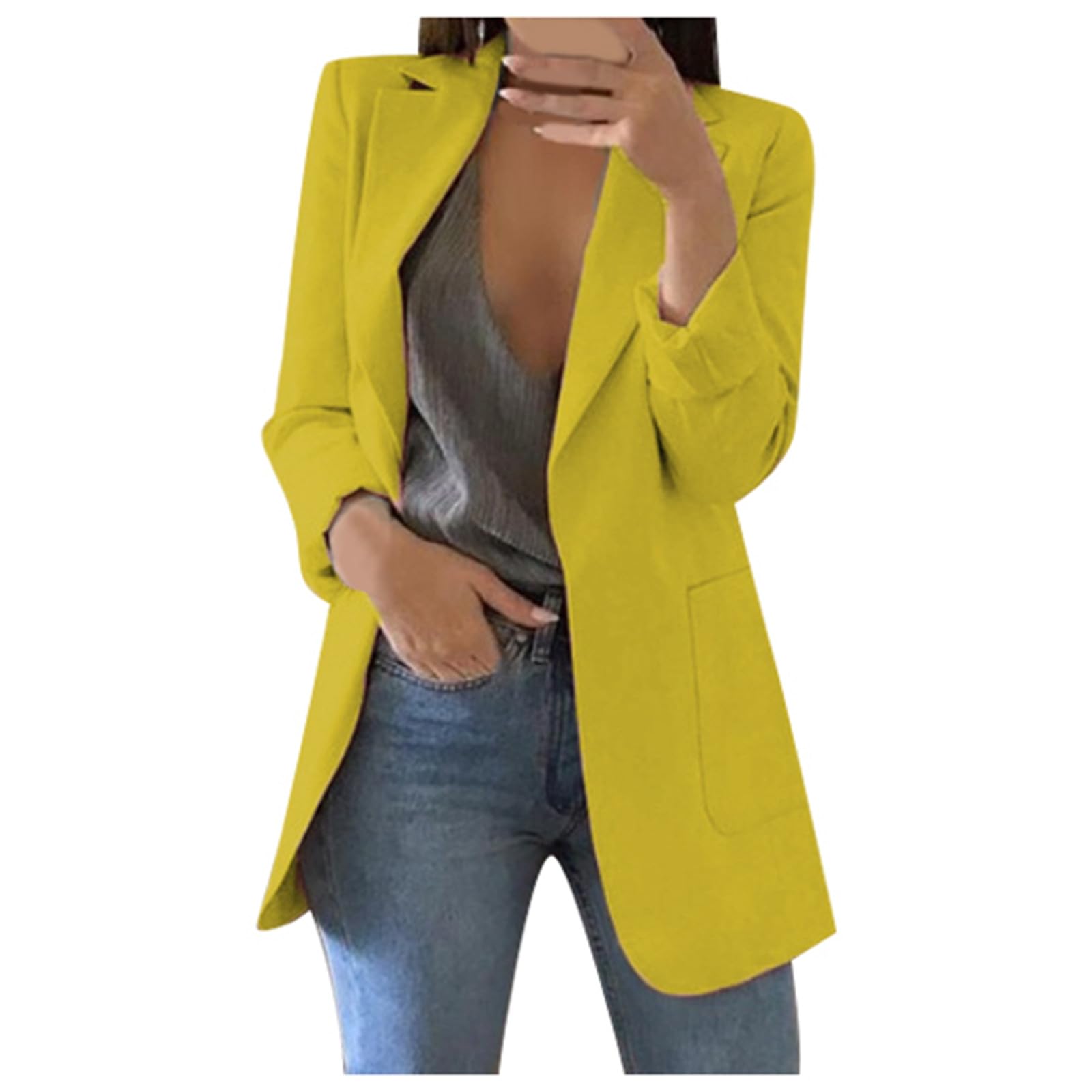 Long Blazers for Women Business Casual Lightweight Suit Long Sleeve Slim Fit Work Office Jacket Open Front Blazer