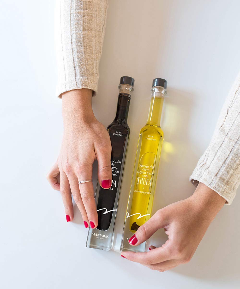 Estuche Regalo con Aceite de Oliva Virgen Extra y Reducción de Vinagre Balsámico con Trufa Negra Tuber Melanosporum ( Dos botellas -100 ml )