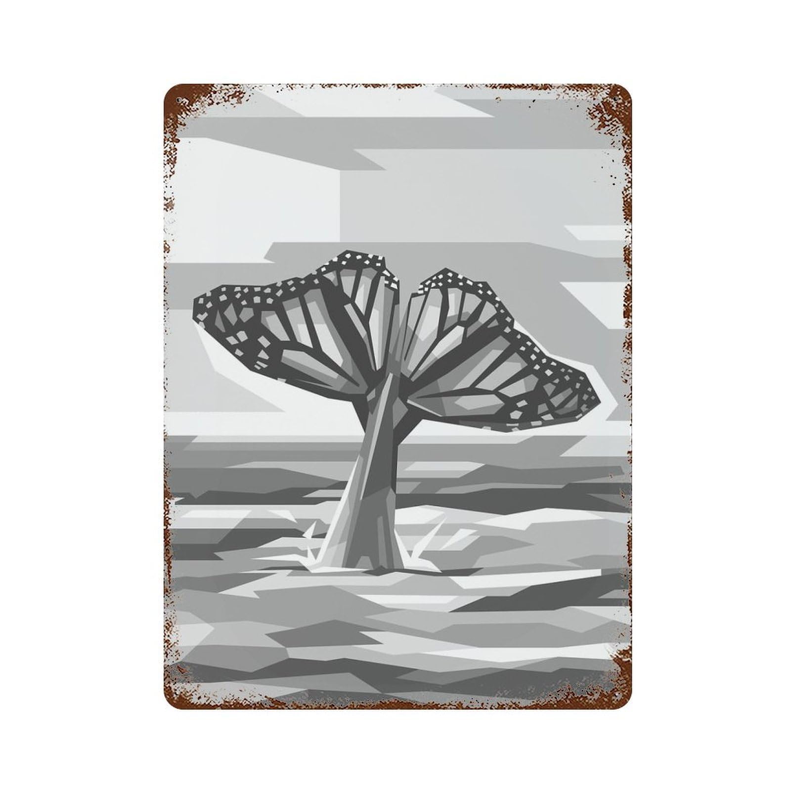 Retro Metal Sign with Gray Whale The Butterfly Design 15.7"x11.8", for Living Room, Hallway And Home Decor, Farmhouse Wall Decor