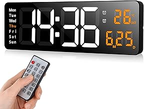 GHDVOP デジタル時計 大型 壁掛け 16.2インチ大画面 置き掛け兼用 目覚まし時計 大文字 明るさ調節 気温/日付表示 アラーム カウントダウン カウントアップ ストップウォッチ リモコン付き USB給電 自動輝度調光時計 リビングルーム/キッチン/ガレージ/ファームハウス/オフィス/ストレージ/教室/ジムに適用 (オレンジ)