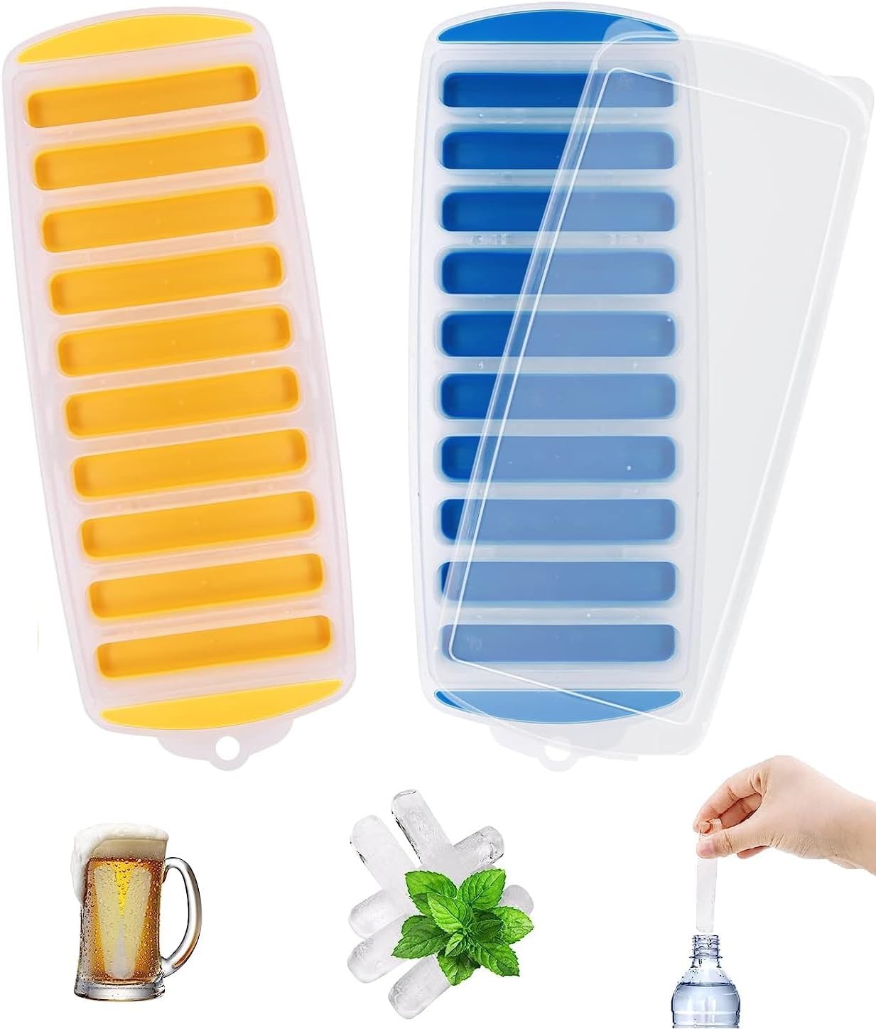 Ice Cube Trays, 2 Pcs Ice Cube Moulds with No-Spill Removable Lid, Easy-Release Silicone and Flexible 28 Ice Trays for Freezer, Whiskey, Cocktail and Drink