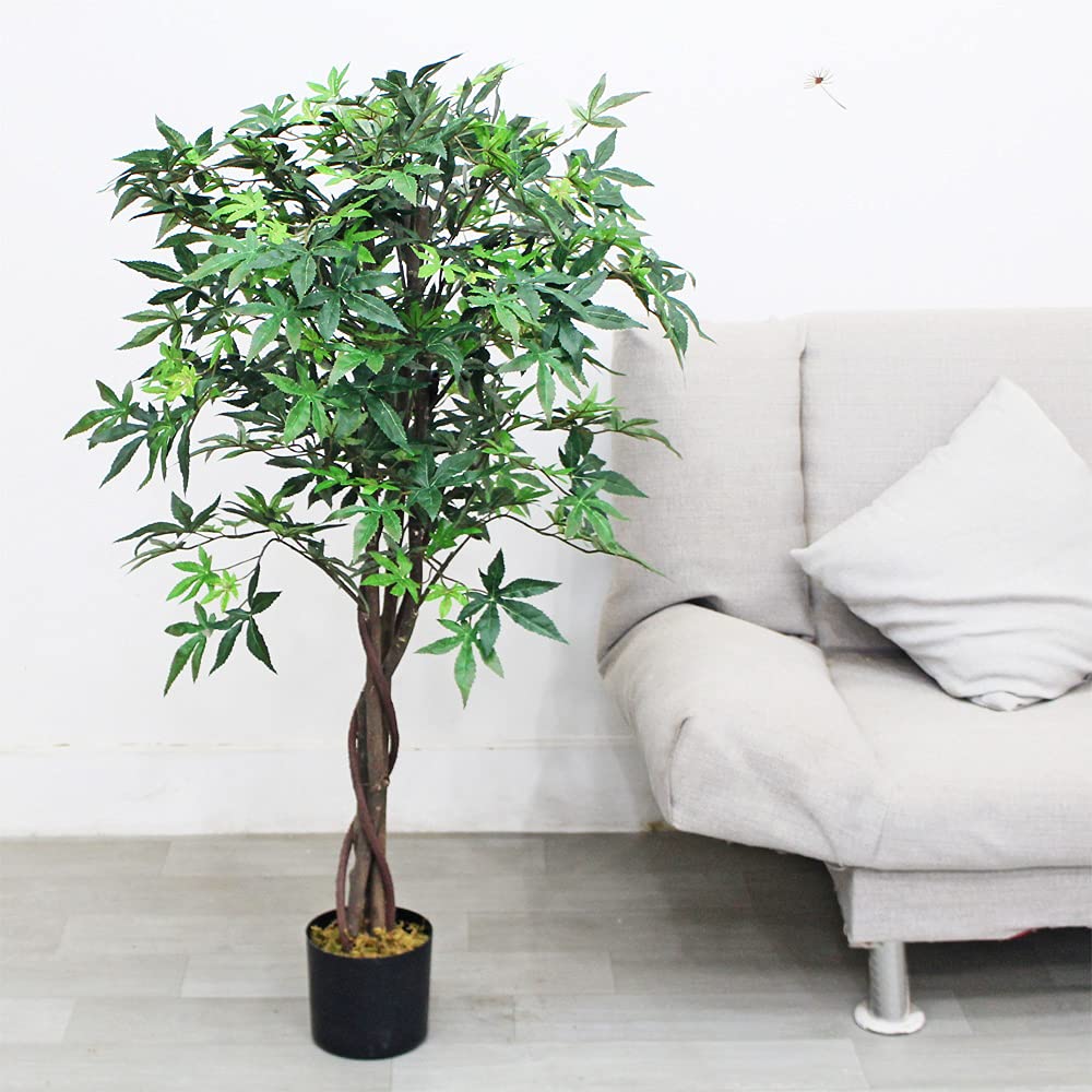 Decovego Erable Plante Arbre Artificielle Artificiel Plastique 120cm avec Bois Véritable Domaine Interne