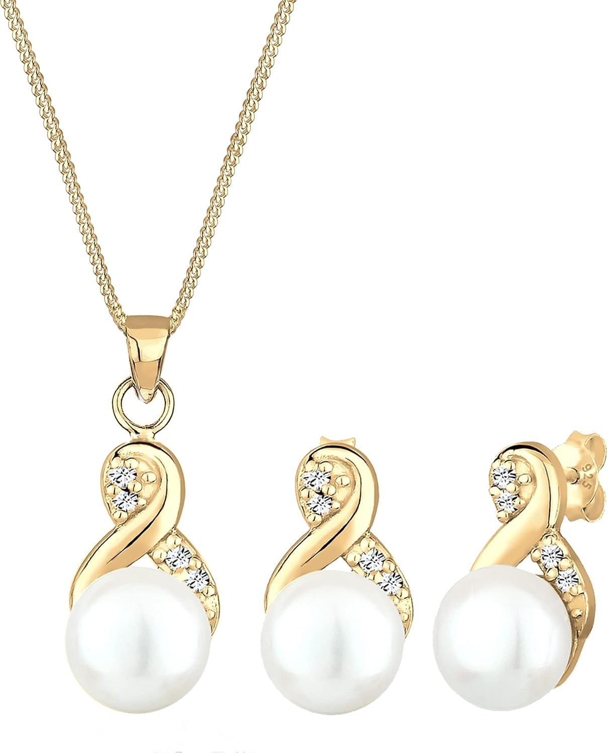 Elli Premium Damen Schmuckset Infinity mit Süßwasserperlen und Kristalle vergoldet