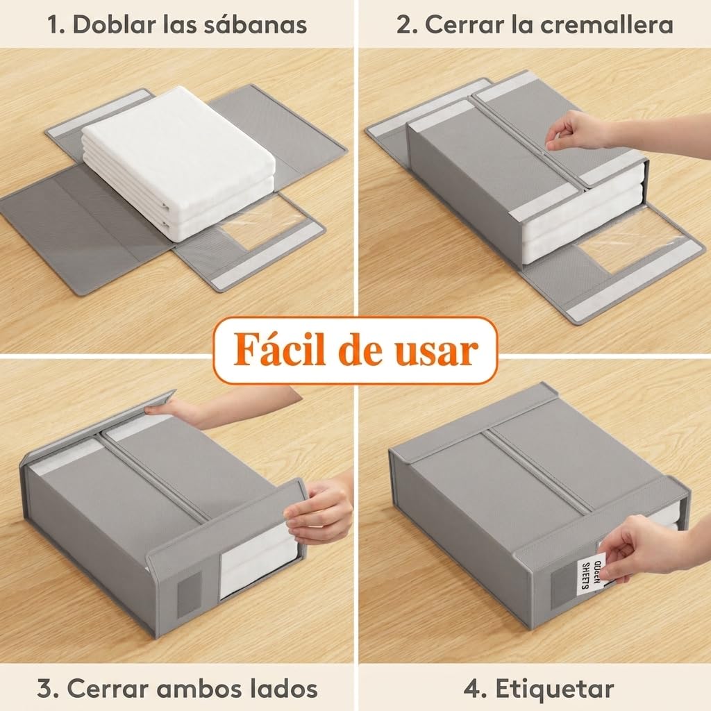 Lifewit Organizador de ropa de cama de 6 unidades, cajas de almacenamiento plegables, organizador de armario de tela con tapas, ventana transparente y etiqueta, para sábanas, juego de funda de edredón
