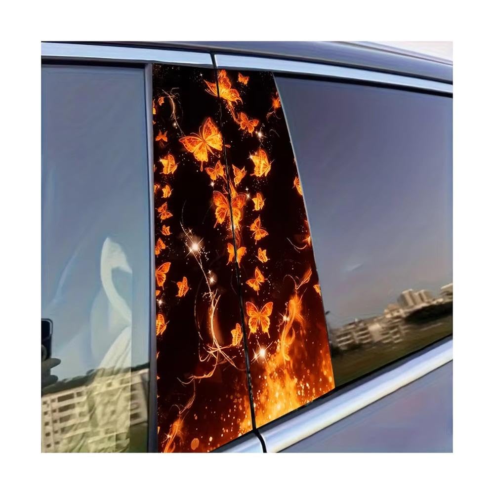Dabhuoc One Color Car Parts 2Pcs Car Center Pillar Window Film Fire Butterflies Glossy Protective Polyethylene Film