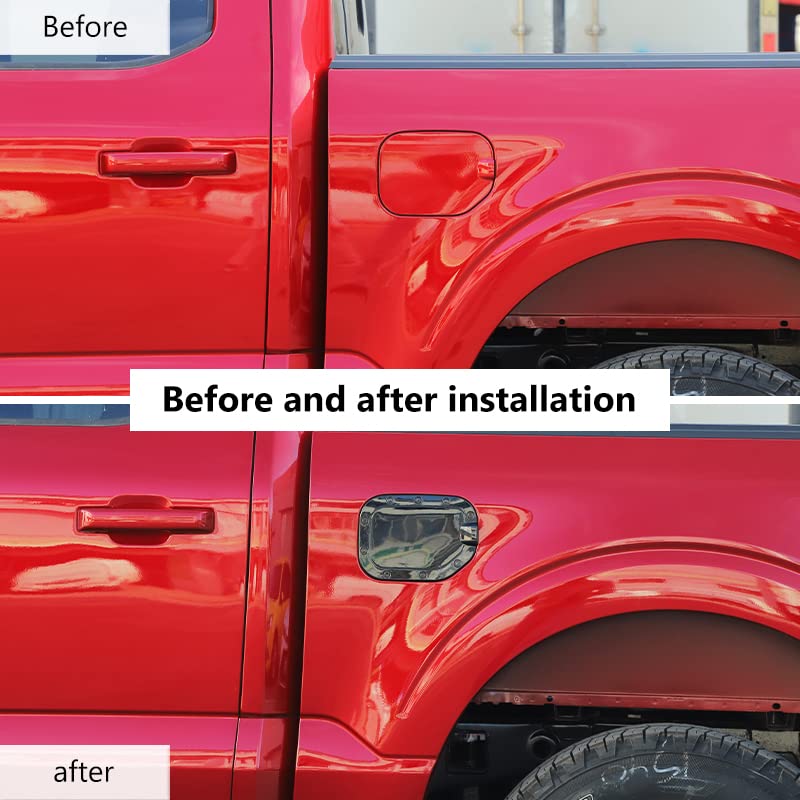 Linskip Fuel Tank Cap Cover Compatible with Ford F150 2021 2022 2023, Sporty Style Gas Door Cover, Exterior Accessories(Black B)