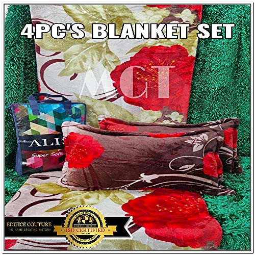 Edifice Couture Soft Flannel Alisa Double Ac Blanket Set - Red (2(Shopu) 4p_bs.flnl,95x105_3-red)
