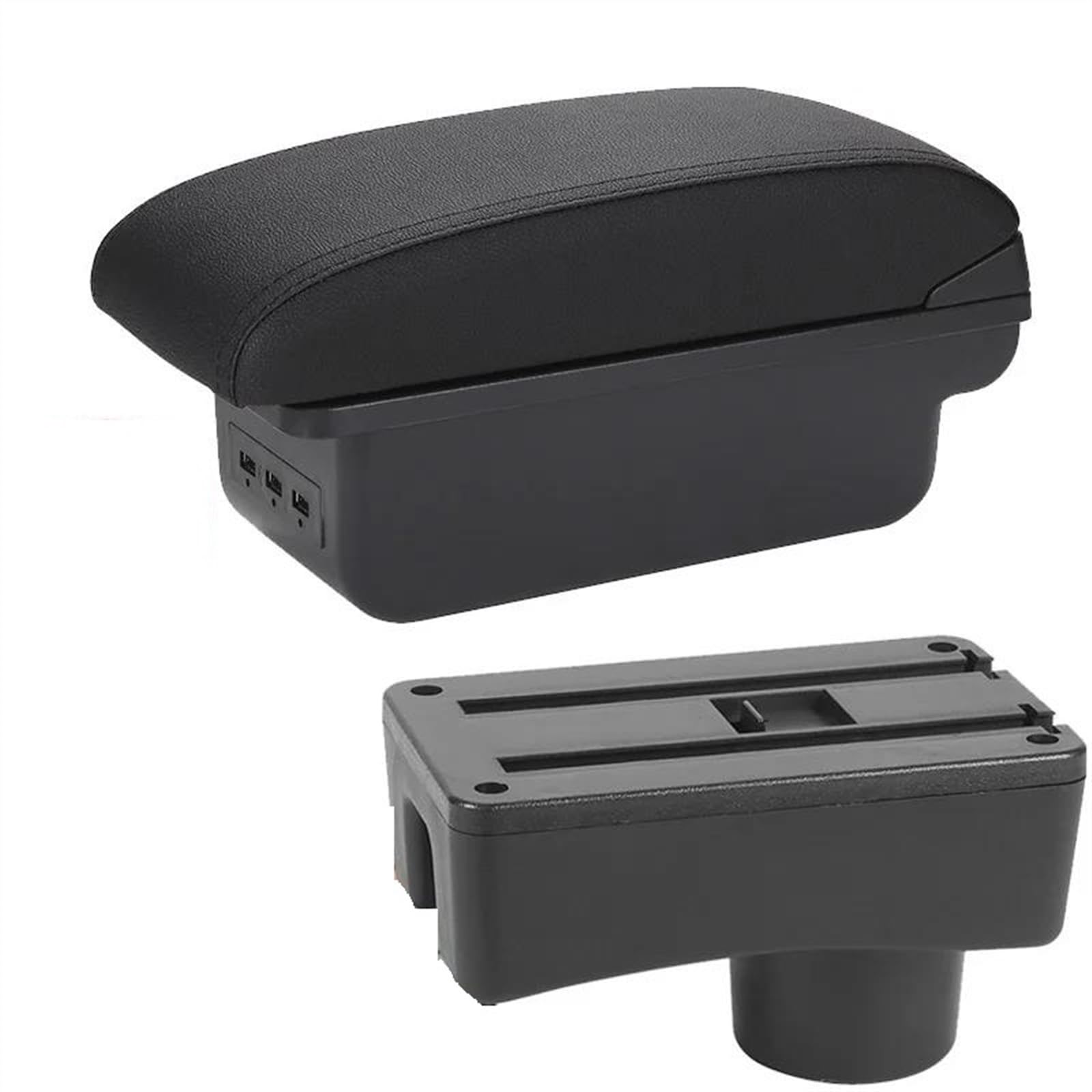 NOHEEU Armrest Box With Multifunctional Support PU Upholstered Car Interior Modification Accessories For Accent For Tagaz(B2 Black line 3USB)