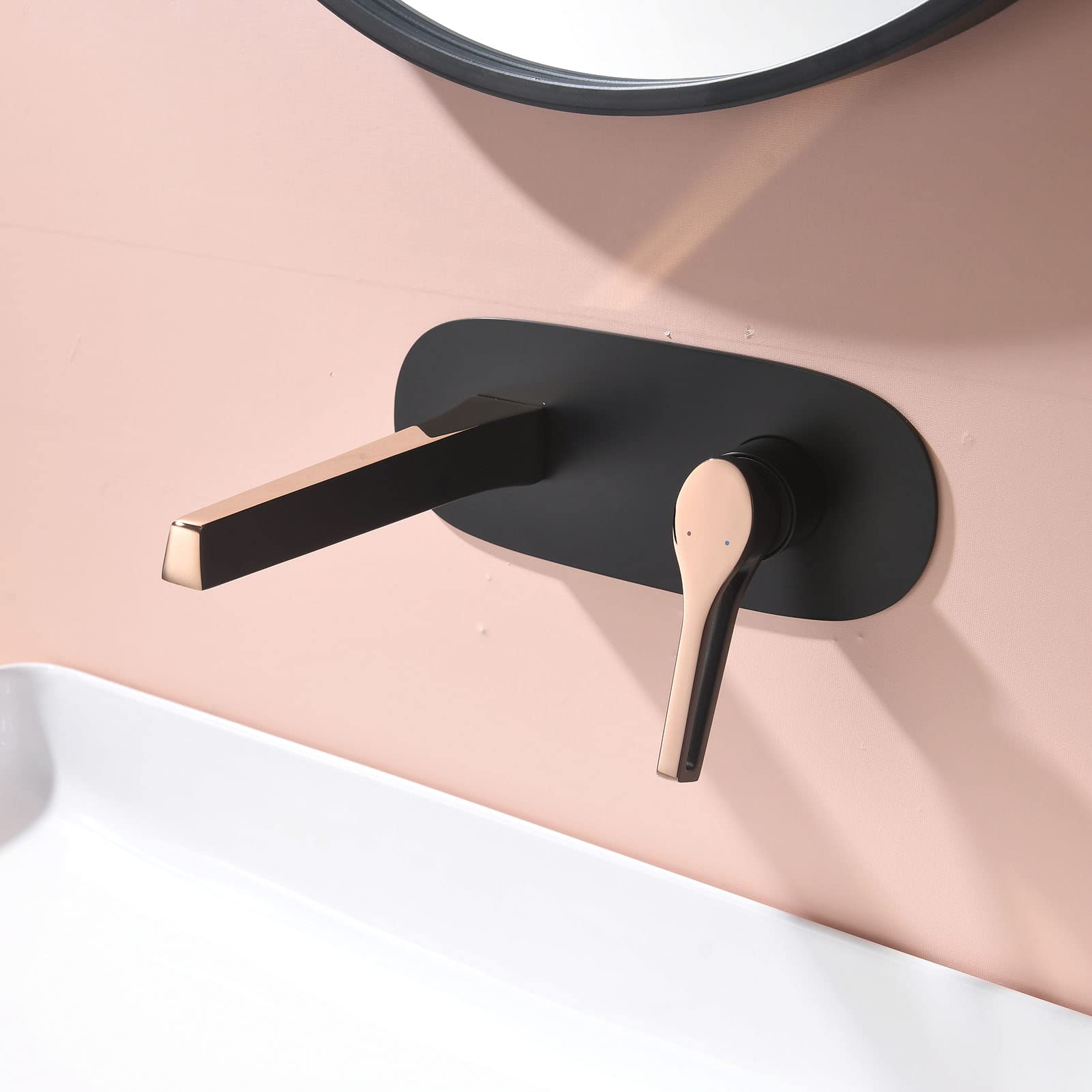 Grifo para Lavabo de baño, Grifo para baño montado en la Pared, Grifo para Lavabo de baño Moderno de latón, Grifo Mezclador de baño, Grifo Mezclador de Lavabo de una manija, Oro Rosa Negro