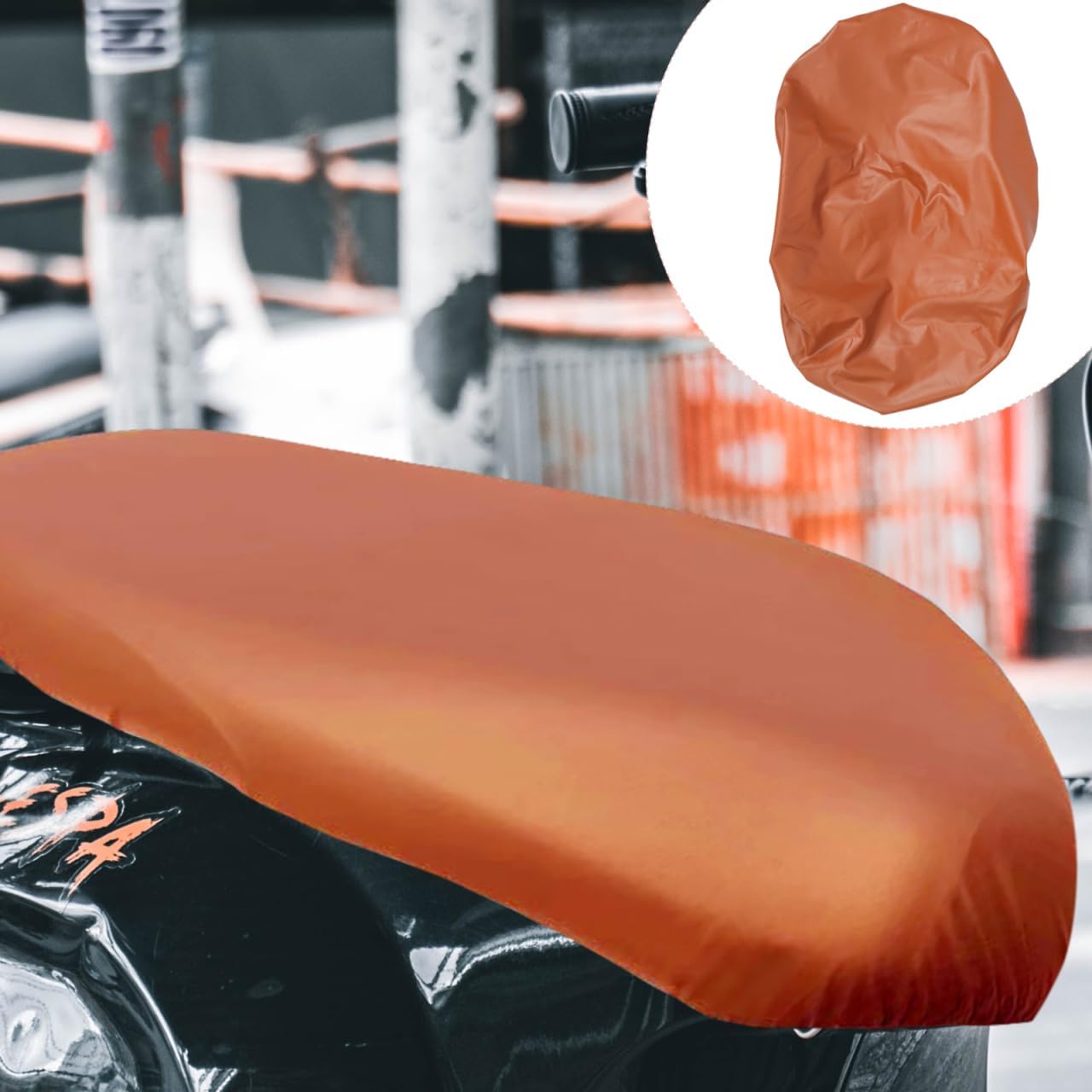 POPETPOP Waterproof Leather Motorcycle Seat Cover, Brown Elastic Heat-Resistant Motorbike Cushion Protector for Electric Scooter, Universal Fit Motorcycle Accessories