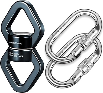 Amazon Co Jp Coralov スイングスイベル カラビナ2個付き 30kn 安全回転デバイス 吊り下げアクセサリー ストレートカラビナ付き ウェブツリーブランコ 子供用スイングスピナーハンガー ハンギング ハンモック 空中ダンス おもちゃ