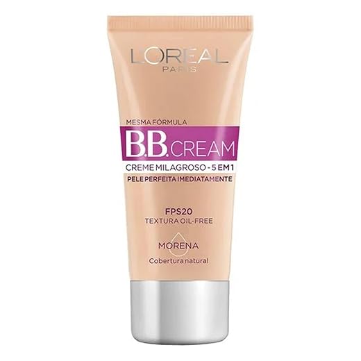 L'Oréal Paris Dermo Expertise BB Cream, Creme Milagroso 5 em 1 Cor Morena, Cobertura Natural, Hidrata e Uniformiza a Pele, Oil Free, FPS 20 e Acabamento Matte, 30ml