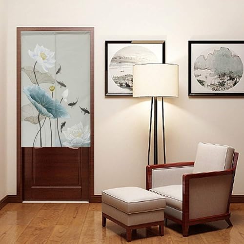 Miniatura 2 de Noren - Cortinas japonesas de lino y algodón, para puerta, diseño de loto, cortina para puerta, 31 x 47 pulgadas