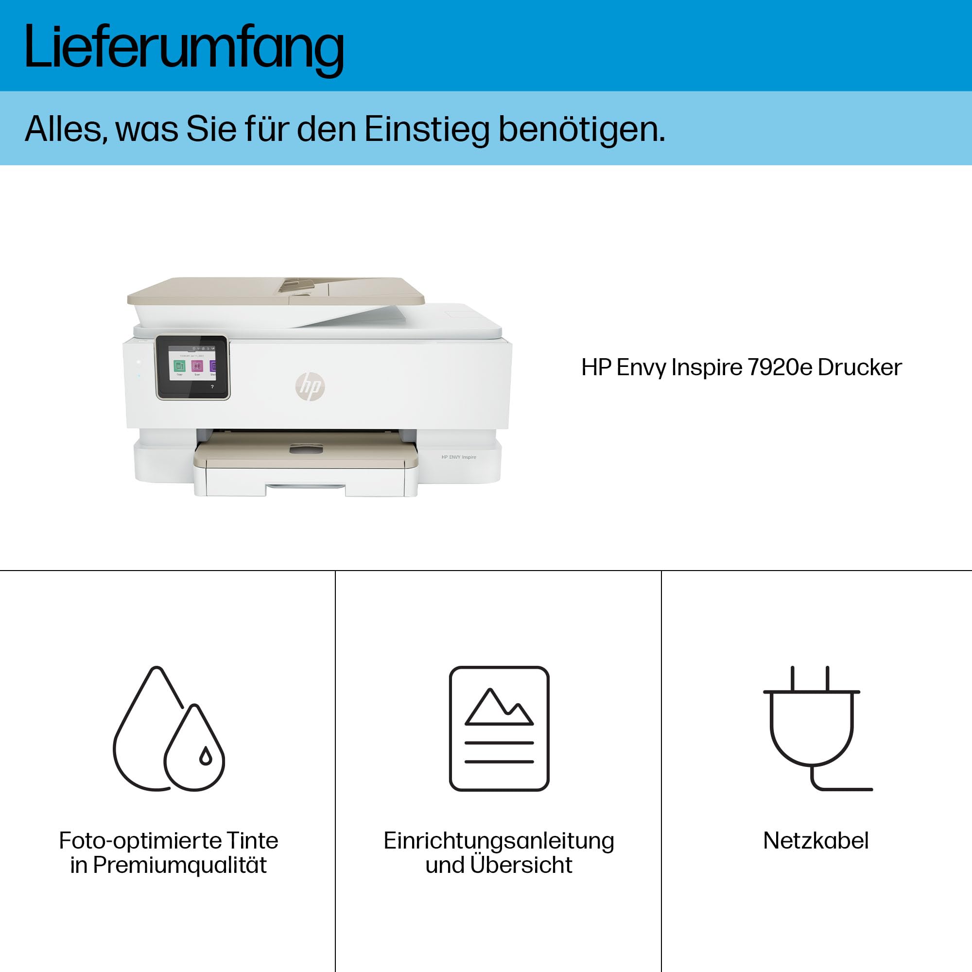 HP Envy Inspire 7920e Multifunktionsdrucker, Tintenstrahldrucker, 6 Monate gratis drucken Instant Ink inklusive, Drucken, Scannen, Kopieren, Fotodruck, ADF, DIN A4, WLAN, Airprint