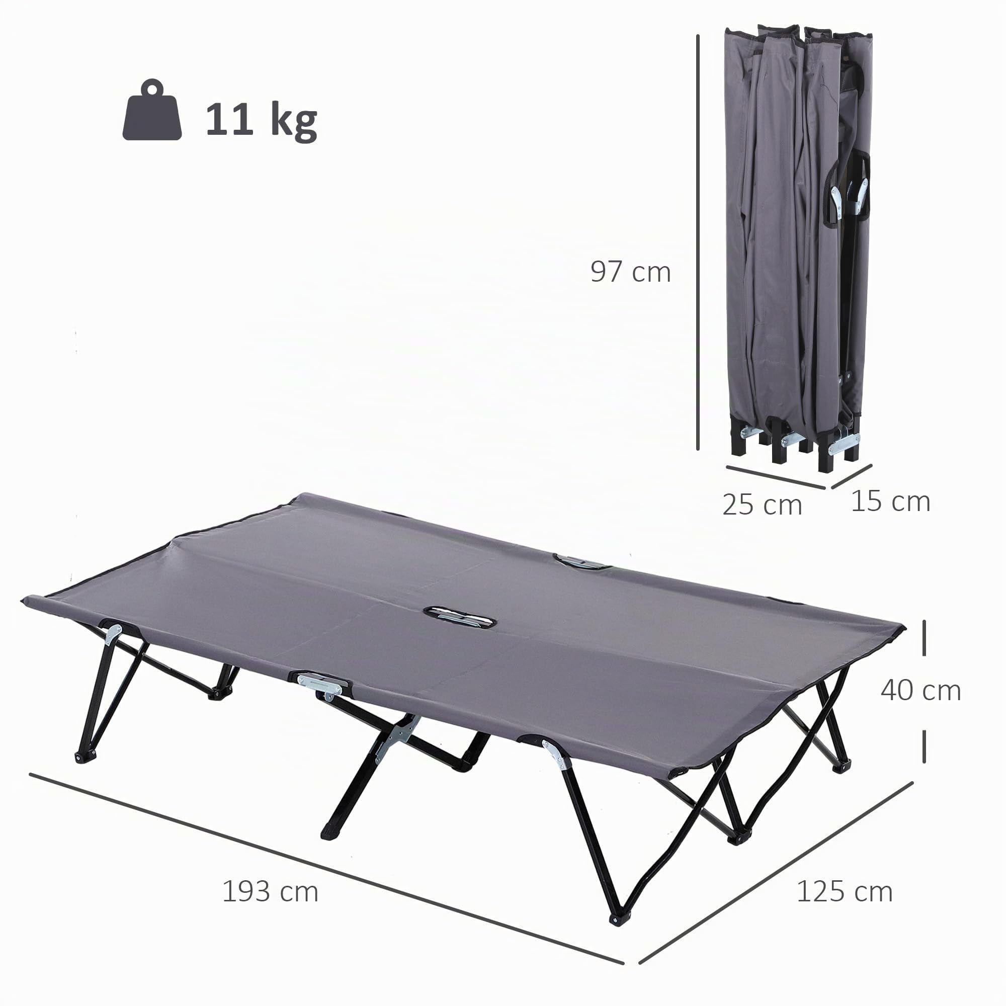 Outsunny Cama doble para acampar, cama de camping, cama plegable para exteriores, patio, cama de dormir súper ligera con bolsa de transporte (gris)