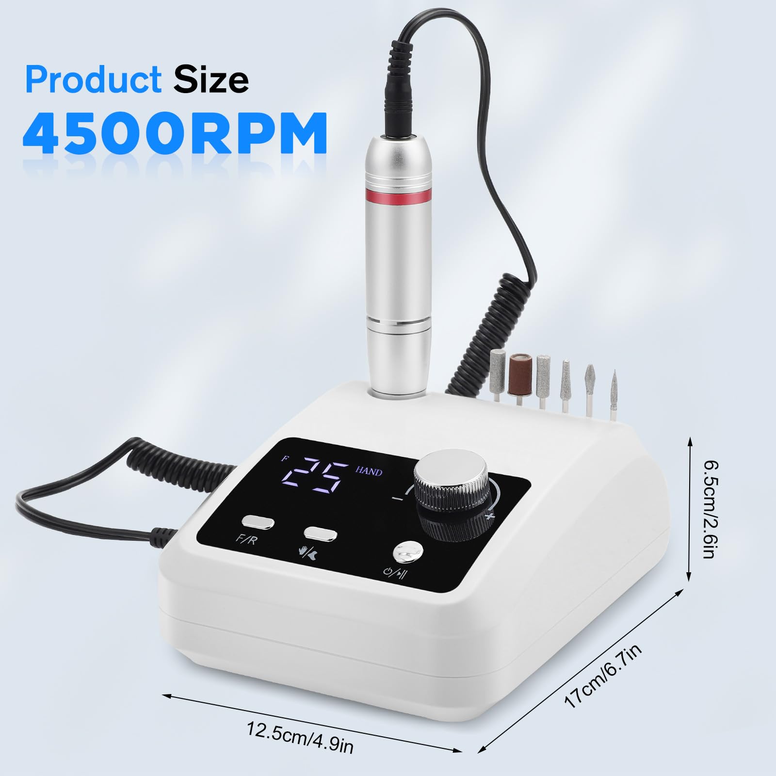 Nagelfräser, 45,000RPM Professionelle Elektrisch Nagelfräser, Ultraleise Elektrische Nagelfeile, Fräser Maniküre Pediküre Set Mit Pedalen, LED-Display, 6 Bits für Acrylnägel Maniküre Salon & Zuhause
