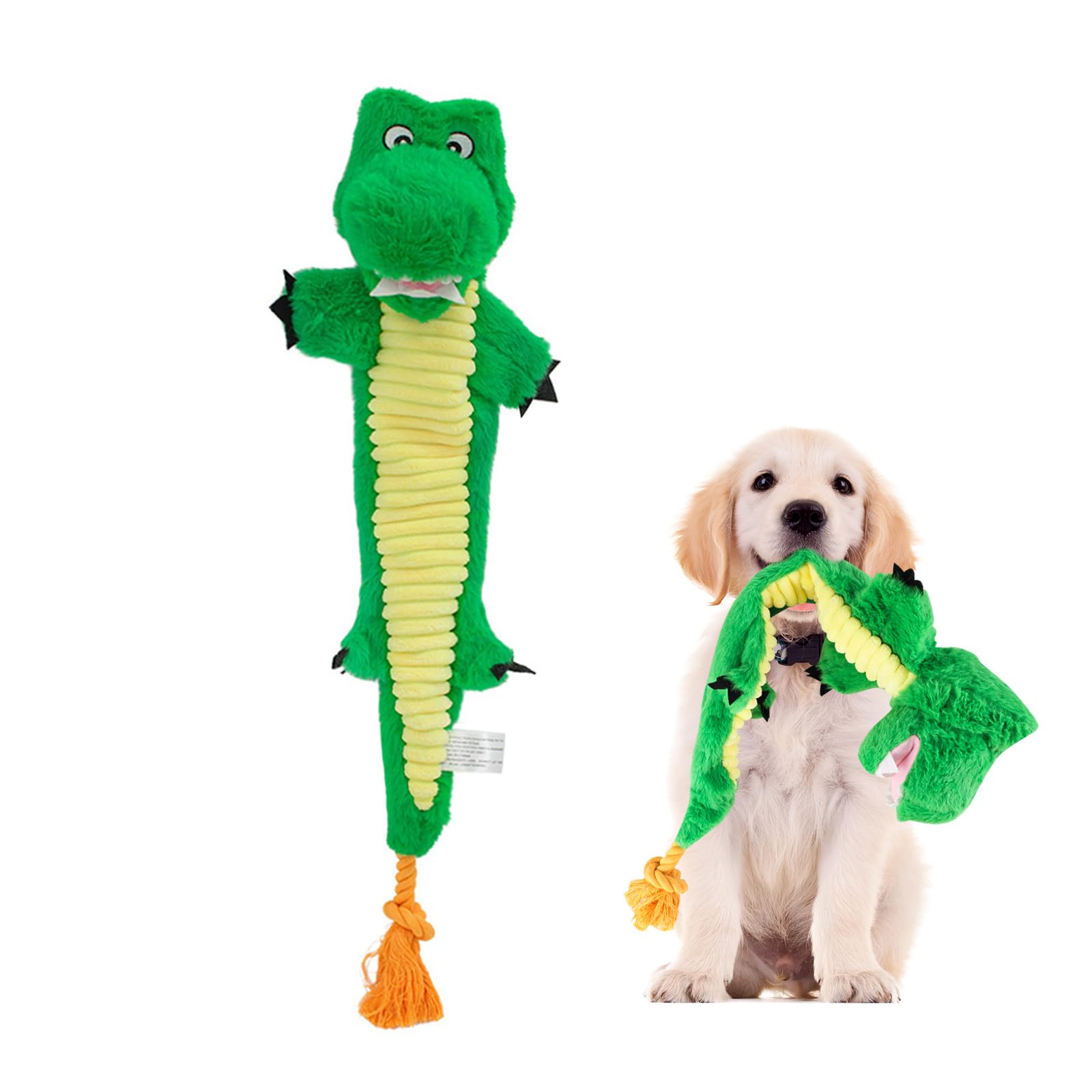 Andiker Squeaky Dog Toys, Crocodile Shape Dog Tug Toy with Squeaker and 19.29 In Long Cotton Rope, Interactive Dog Toy for Small Medium Large Dogs (Green)