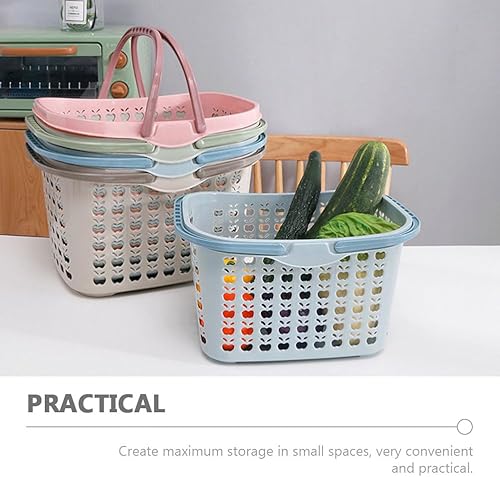 Miniatura 8 de Hemoton Cesta de la compra con asas, cestas de compras de plástico al por menor, cestas de compras apilables, cesta de almacenamiento de frutas para