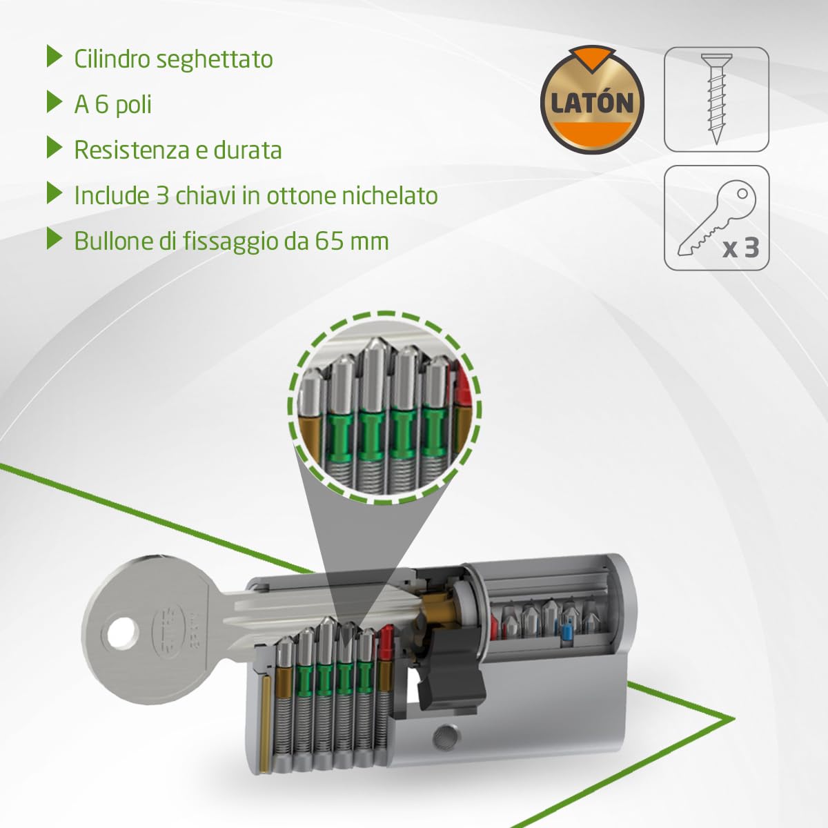 AMIG - Cilindro per Serrature - Misura: 90 mm (45-45M) - Mate - 6 Perni - Sistema Anti-gancio e Anti-bumping - Perni Anti-perforazione - Include 3 Chiavi - Vite di Fissaggio da 65 mm
