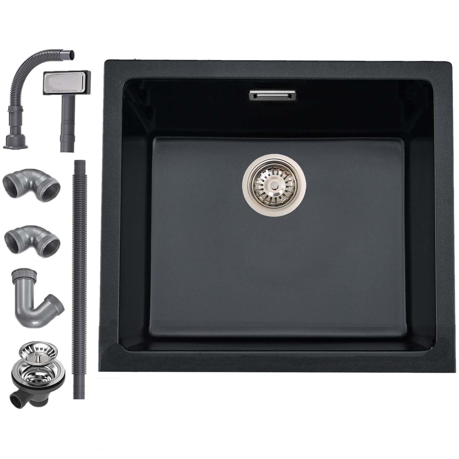 Lavello da Cucina 45 x 45 cm, Lavandino Cucina in Granito, iAnomla Nero Vasca Singola da incasso adatto per mobili sottolavello da 45 cm di larghezza, Lavabo Cucina Nero con Sifone, Moderno