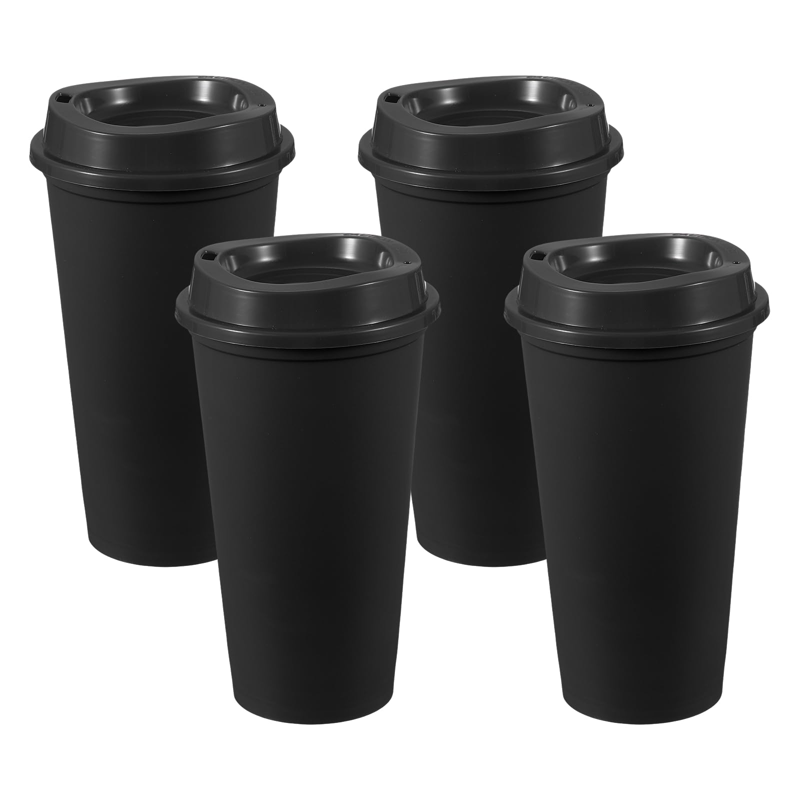 sourcing map 4Pcs Reusable Coffee Cups with Lids, 16oz Travel Coffee Mugs Spill Proof Water Tumblers Drinking Cups for Hot and Cold Drinks Juice Tea, Black