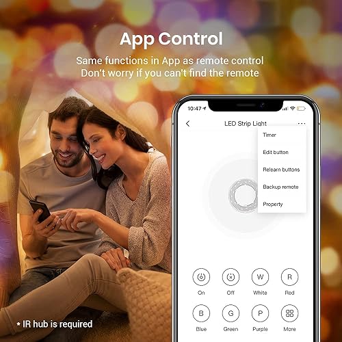 Miniatura 5 de Broadlink Guirnalda de luces LED de 33 pies, 16 luces RGB parpadeantes que cambian de color con 4 modos de iluminación, impermeable, para fiesta,