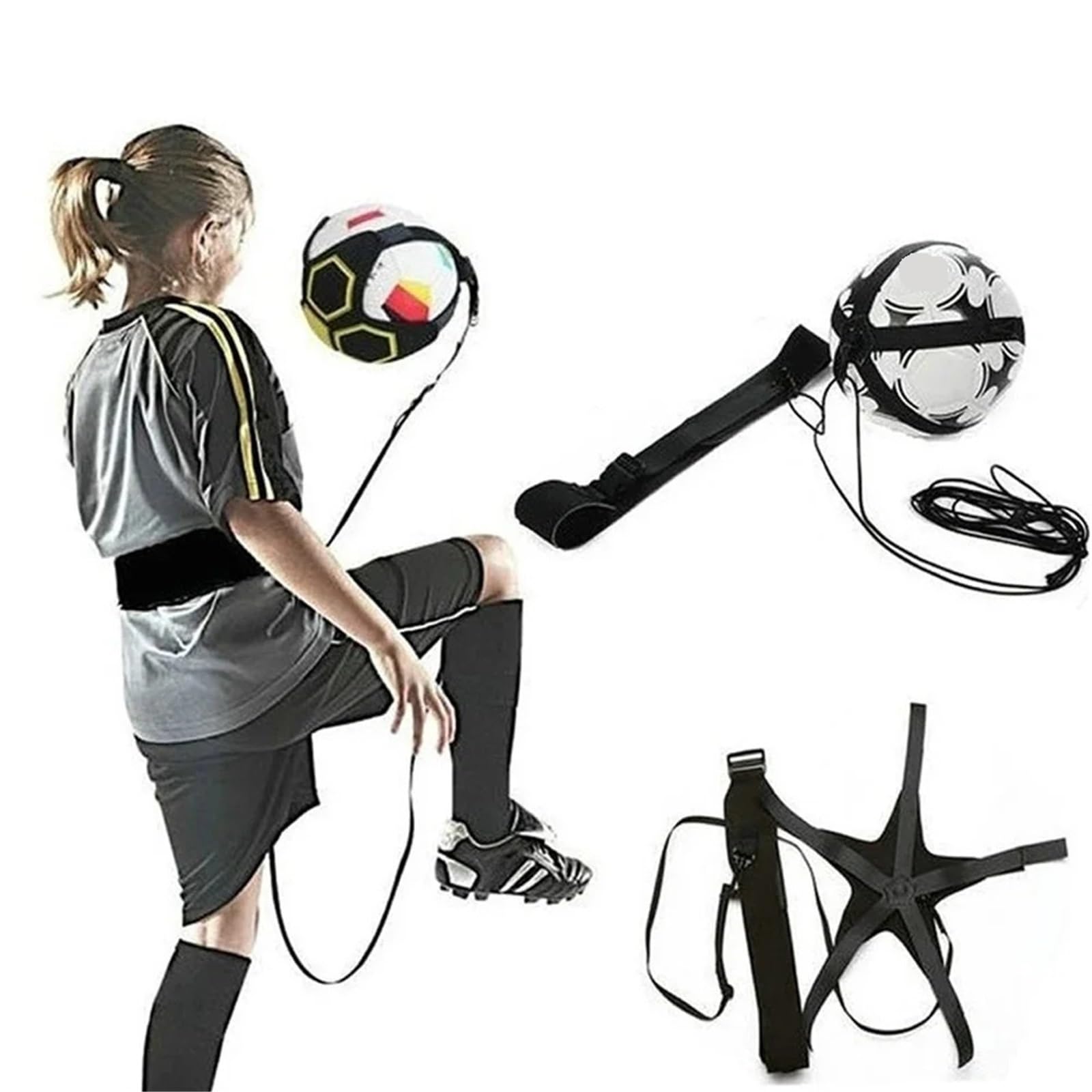 2-teiliges Fußball-Jonglierbeutel-Set mit zusätzlichem Kreiselgürtel, Kick-Solo-Trainer und Fußballtrainingsausrüstung Für Fußball