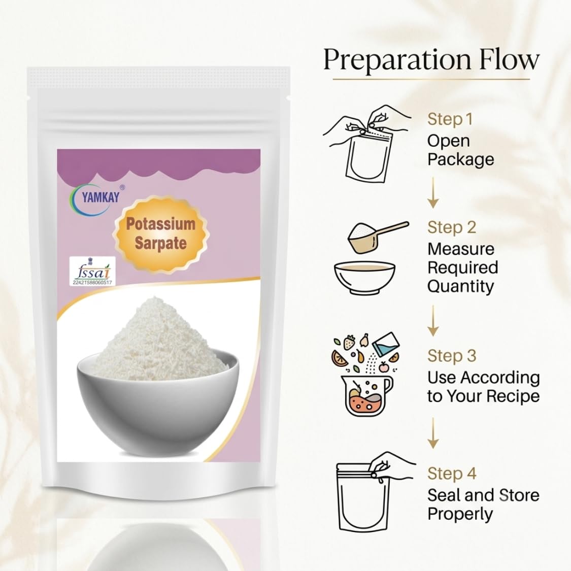 Yamkay Potassium Sorbate 250g | Food Grade Preservative (E202) | Sorbic Acid Potassium Salt | For Baking, Beverages, Cheese, Pickles | Extends Shelf Life | Non-GMO 4