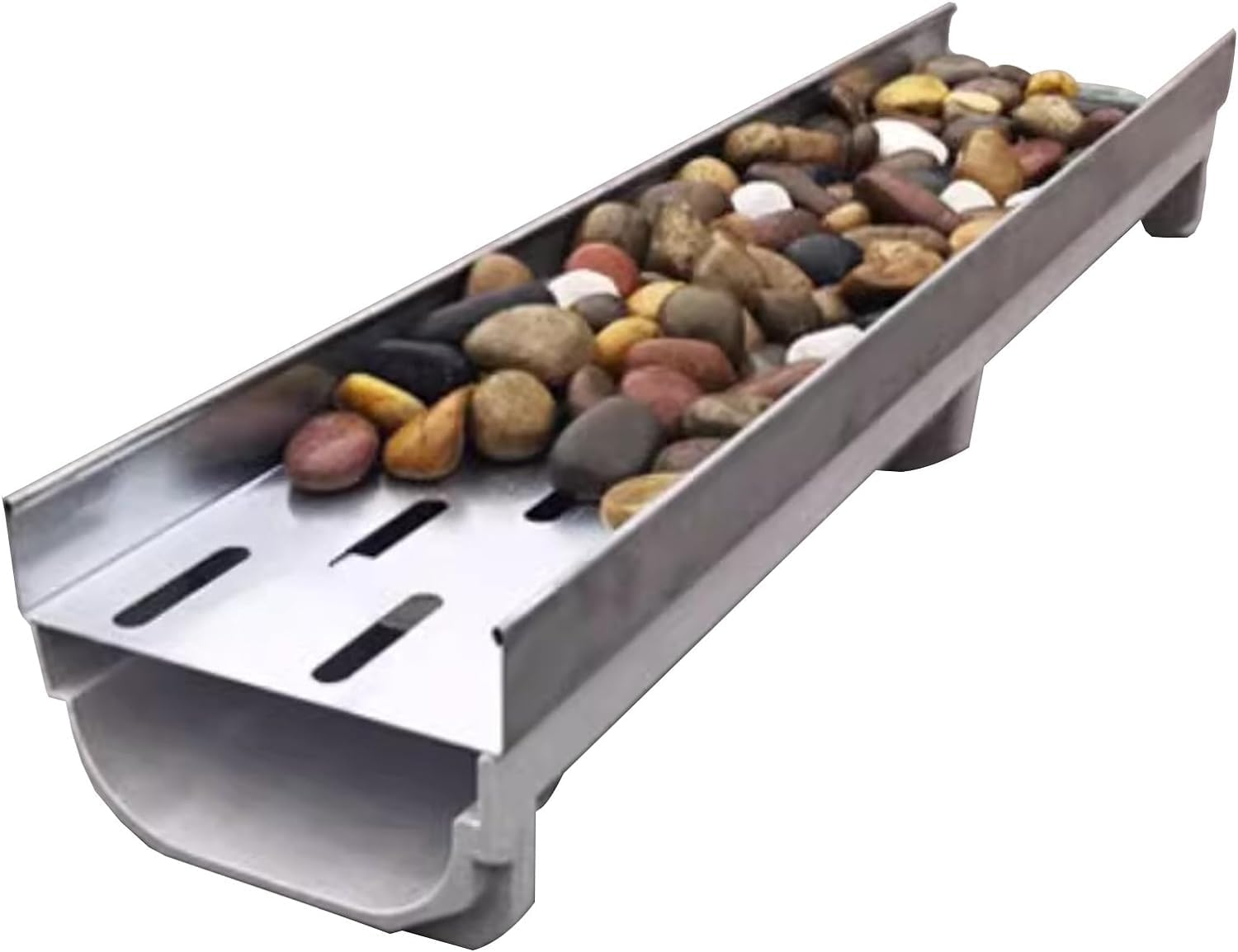 WQPMNYG Efficient Overflow Drain Grate for Trench Drain - Driveway Slot Drain with Decorative Pebbles for Garden & Pool, 100x16x25cm - Flood Prevention & Water Management Solution
