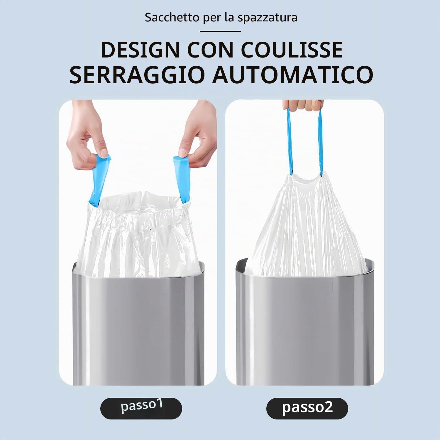 60PCS Sacchi Spazzatura 50L, LxH: 70x75cm, Bianco, Polietilene-Sacchetto Della Spazzatura, UE Adatto per la Maggior Parte dei Medi ''50L'' Pattumiera(6 Rotoli, 10 per Rotolo)