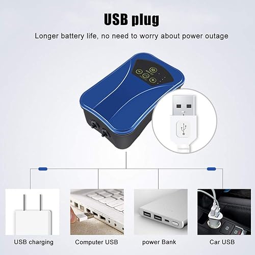 Miniatura 4 de Bomba de aire para tanque de peces Carga USB recargable Bomba de aire alimentada con batería de litio Compresor de oxígeno dual portátil ACDC