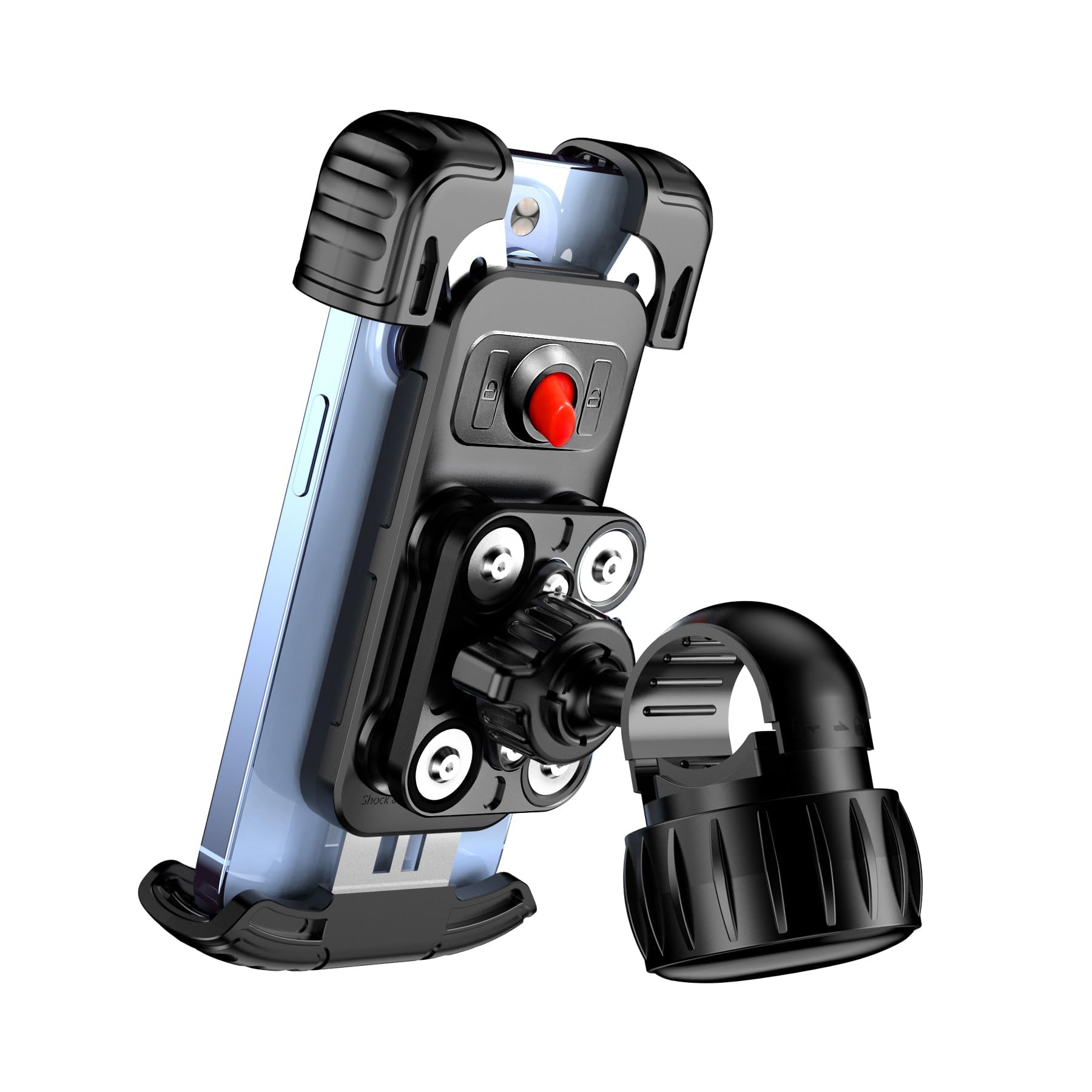 Motorcycle Phone Mount Holder, 360° Rotatable & Upgraded Handlebar Clamp, Effortless Install, Phone Holder for Bike with Dual Vibration Dampener, For 5.1-6.8" Phones