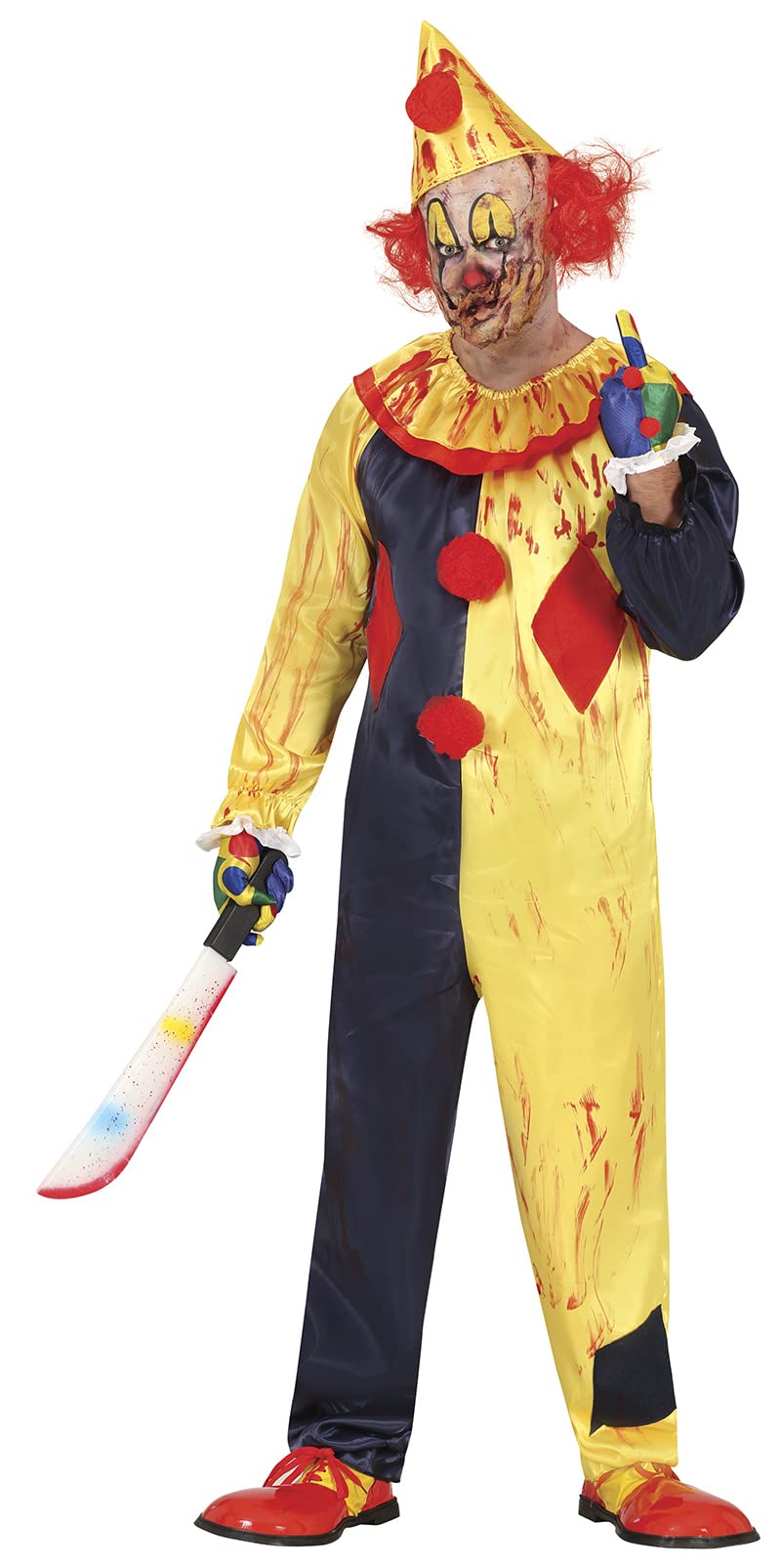 FIESTAS GUIRCA Evil Killer Clown Halloween Costume for Men - Yellow Clown Mens Fancy Dress Costumes Adult Size L 42-44