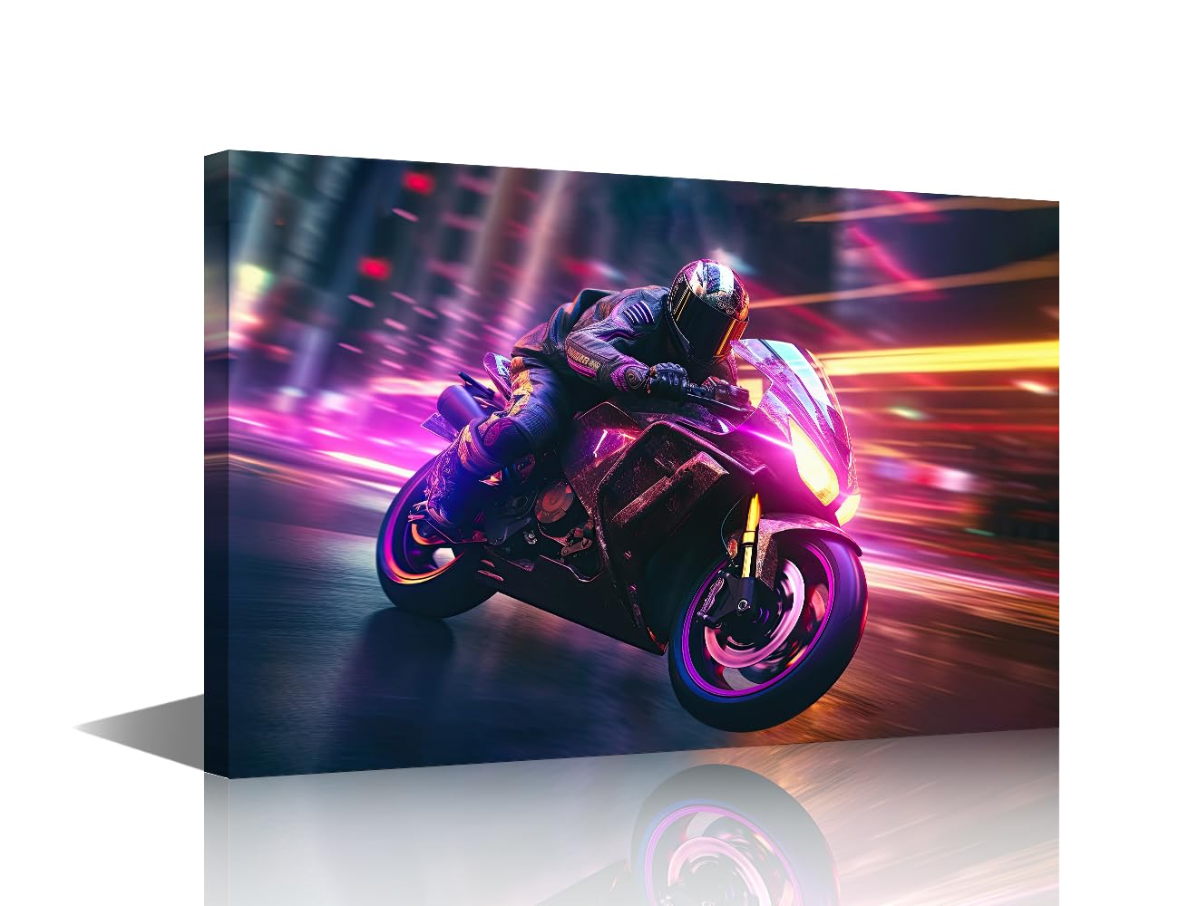 Modern Wall Art for Living Room 1 Panel Cyberpunk Motorbike Pictures Print on Canvas for Home Office Hotel Wall Decoration, Cyberpunk Artwork Gallery-Wrapped Ready to Hang, 24" Wx16 H โ image 1