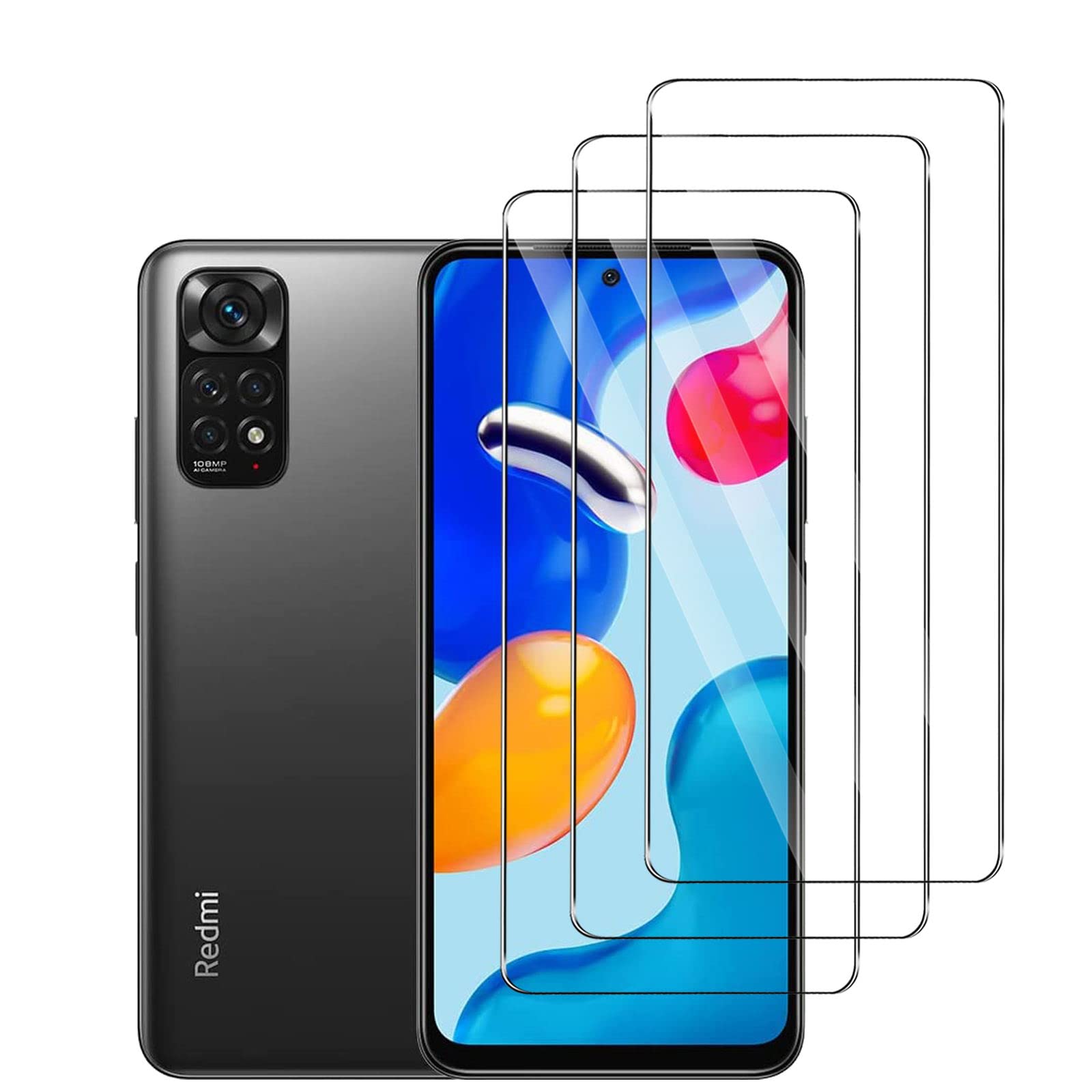 QJOY Tempered Glass Screen Protector for Xiaomi Redmi Note 11s [3 Pieces], Anti-Scratch Screen Protector, Anti-Fingerprint, 9H Hardness, Ultra Transparent, Ultra Resistant