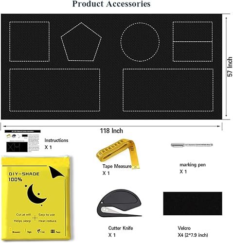 Miniatura 4 de OGU Persianas rectangulares 100% opacas para ventanas, 118 x 57 pulgadas, cortinas opacas portátiles, sin taladro, fácil de cortar, para dormitorio,