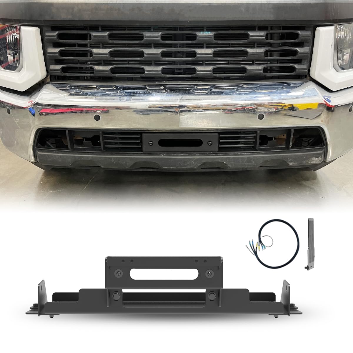I1MOTOR Front Winch Mount Bracket for 2020-2024 Chevy Silverado 2500/3500/2500 HD/3500 HD with 12,000 lbs Winch Capacity, Winch Plate Built with Heavy Duty Winch Mount Steel for Chevy Silverado 20-24