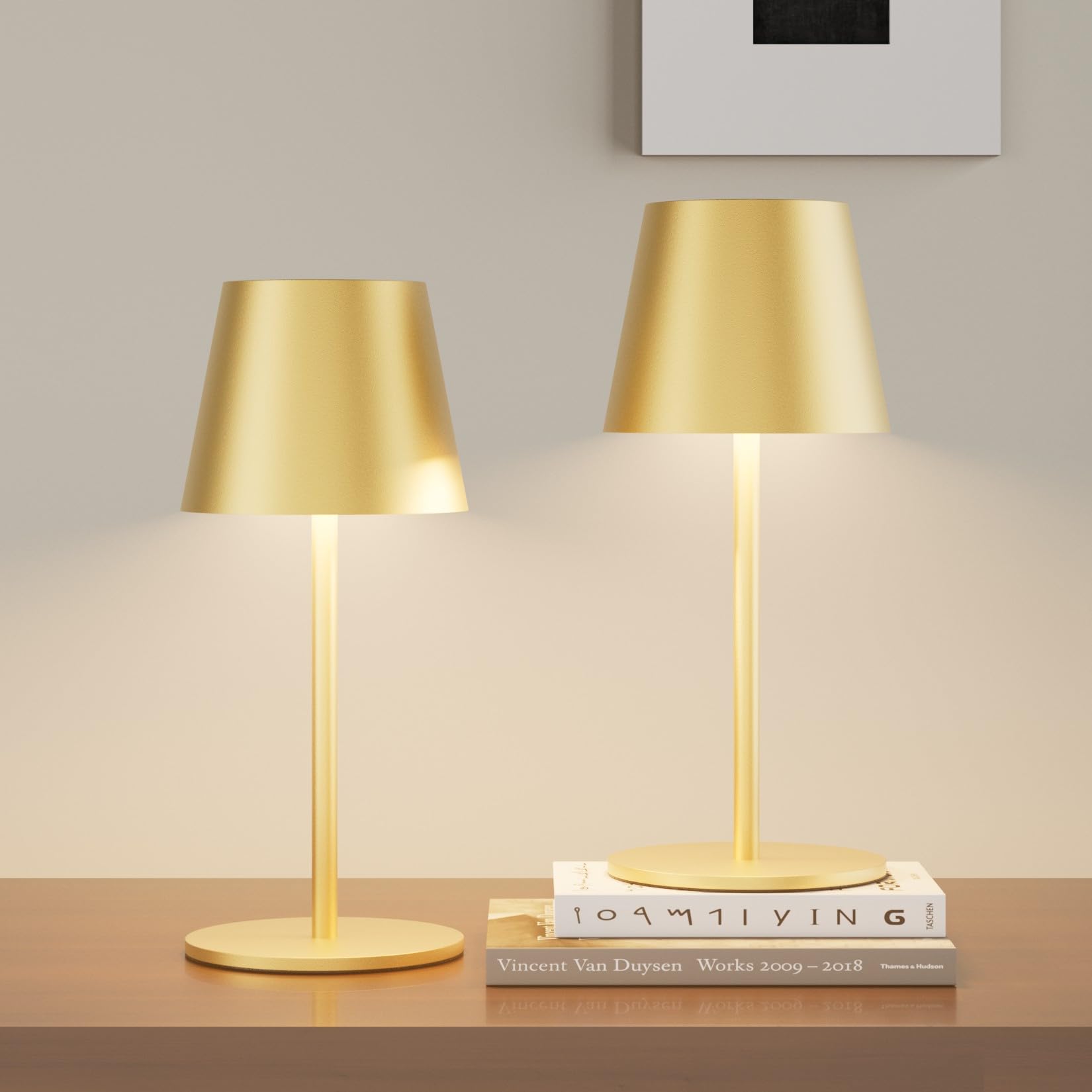 lundwa Dimmable LED Battery Table Lamp Gold 26 cm, 5000 mAh Rechargeable, 3 W 3000 K, IP54 Waterproof (Pack of 2) โ image 1