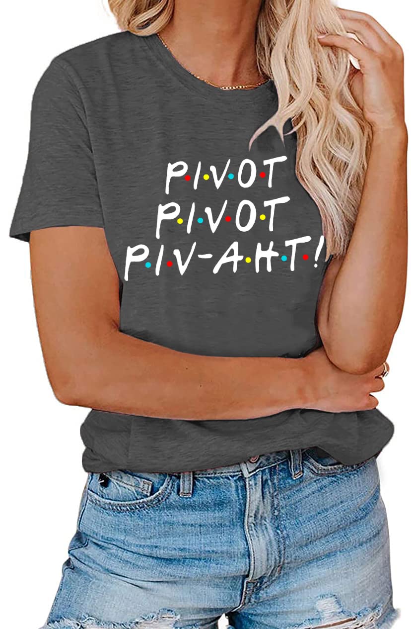 AEURPLTWomens Pivot Funny Cute Graphic T Shirt Short Sleeve Summer Shirts