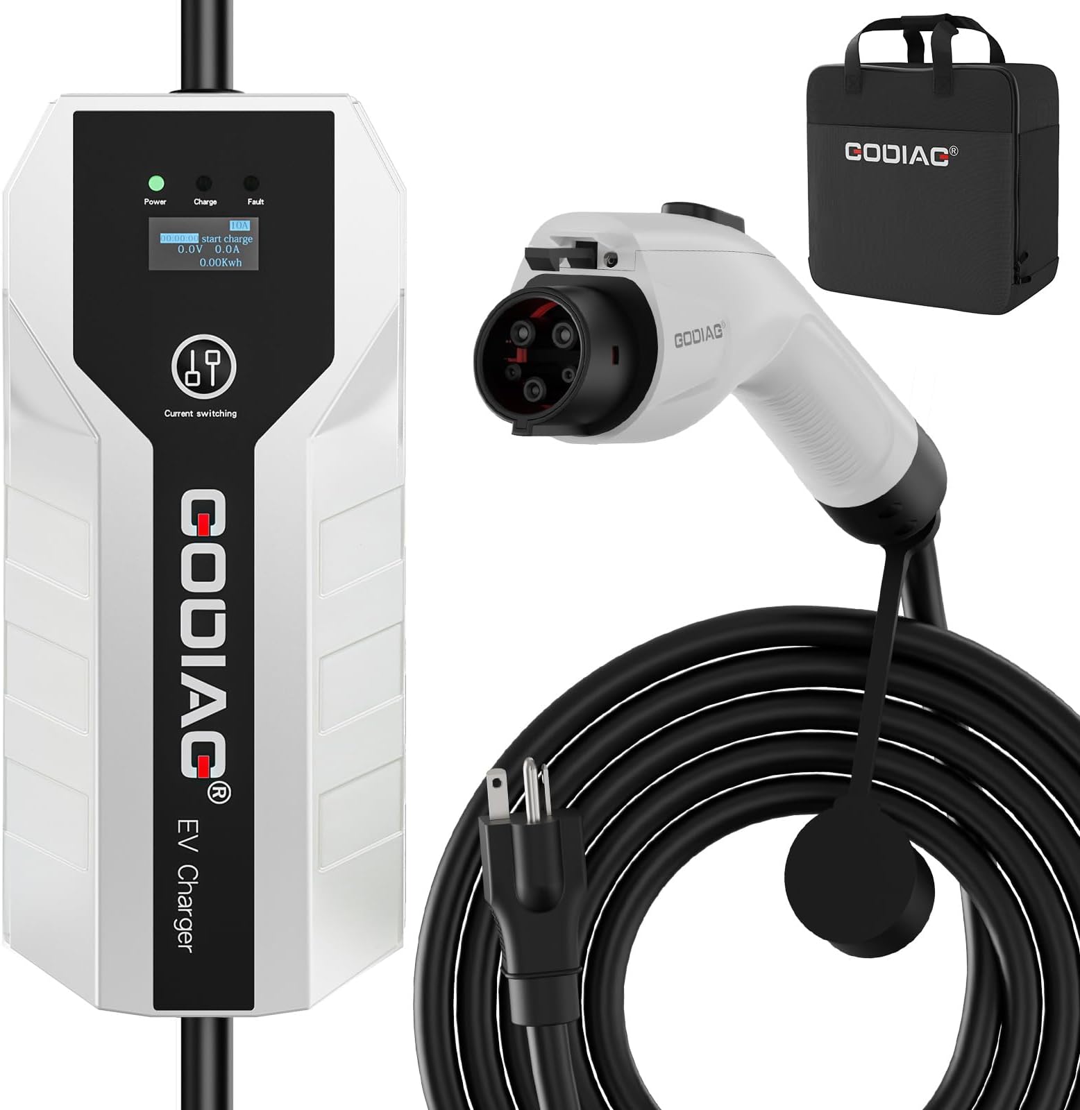 EV101 Portable EV Charger Level 1+2, 8/10/13/16 Amp Adjustable Electric Car Charger, 110V-240V 3.5KW 20 ft Plug-in Hybrid EV Charger