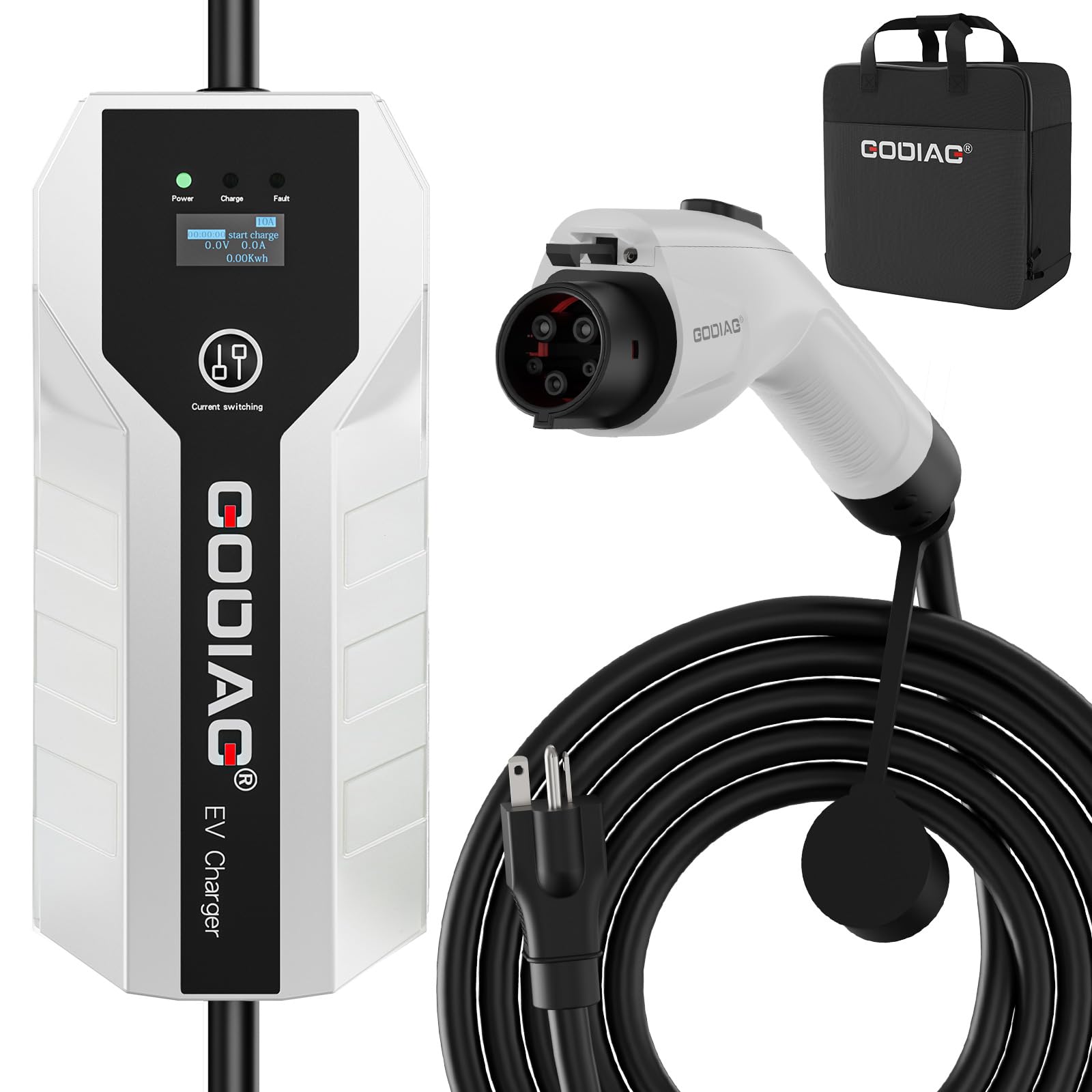 EV101 Portable EV Charger Level 1+2, 8/10/13/16 Amp Adjustable Electric Car Charger, 110V-240V 3.5KW 20 ft Plug-in Hybrid EV Charger