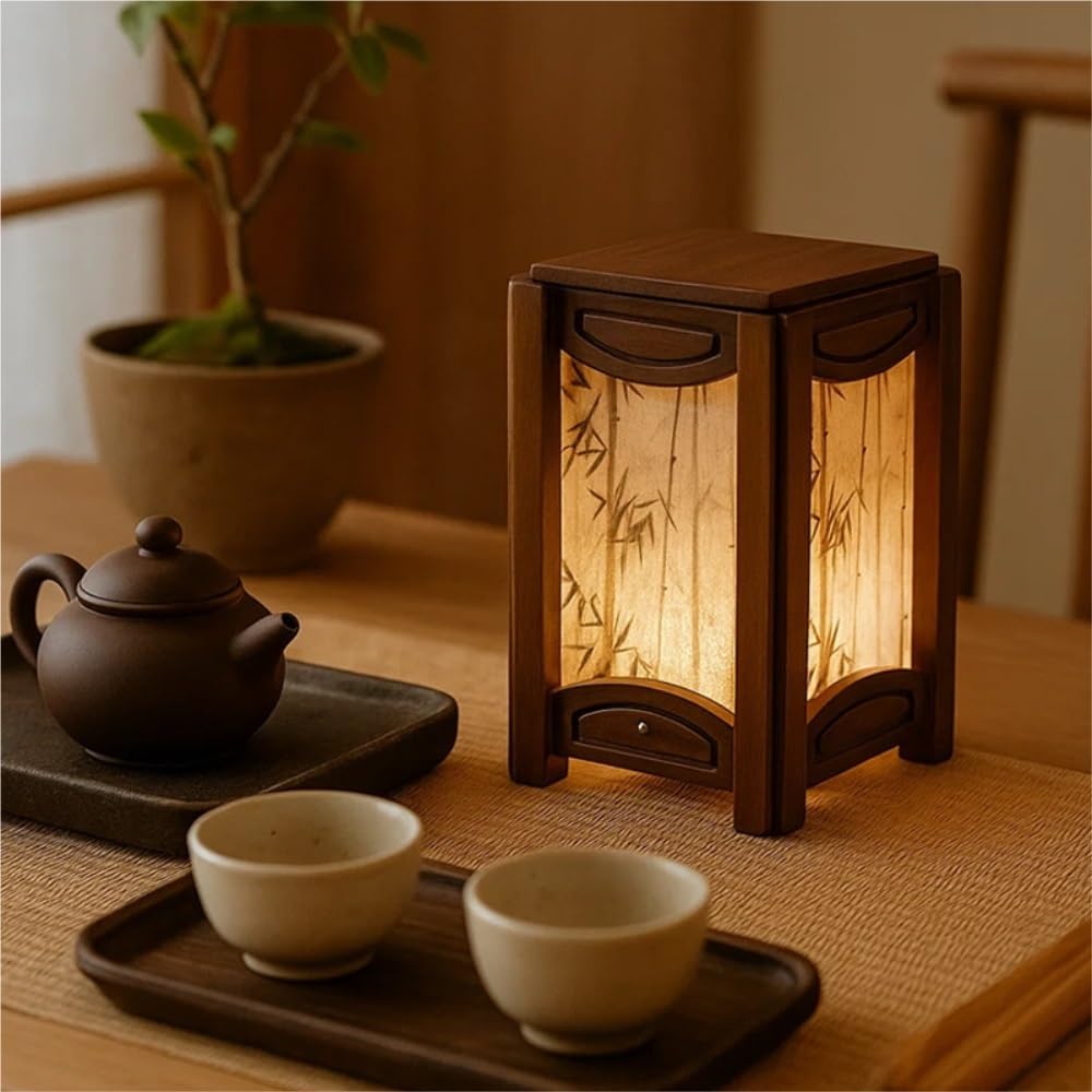 Lampada da tavolo in legno cinese, luce ambientale sul comodino | Legno massello, stile cinese, controllo touch, luce ambientale, arredamento della camera
