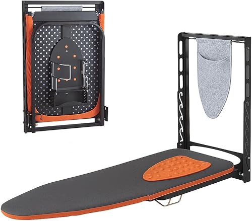 Tabla de planchar montada en la pared con soporte de hierro, 36 x 13 pulgadas, tabla de planchar plegable de montaje compacto para espacios