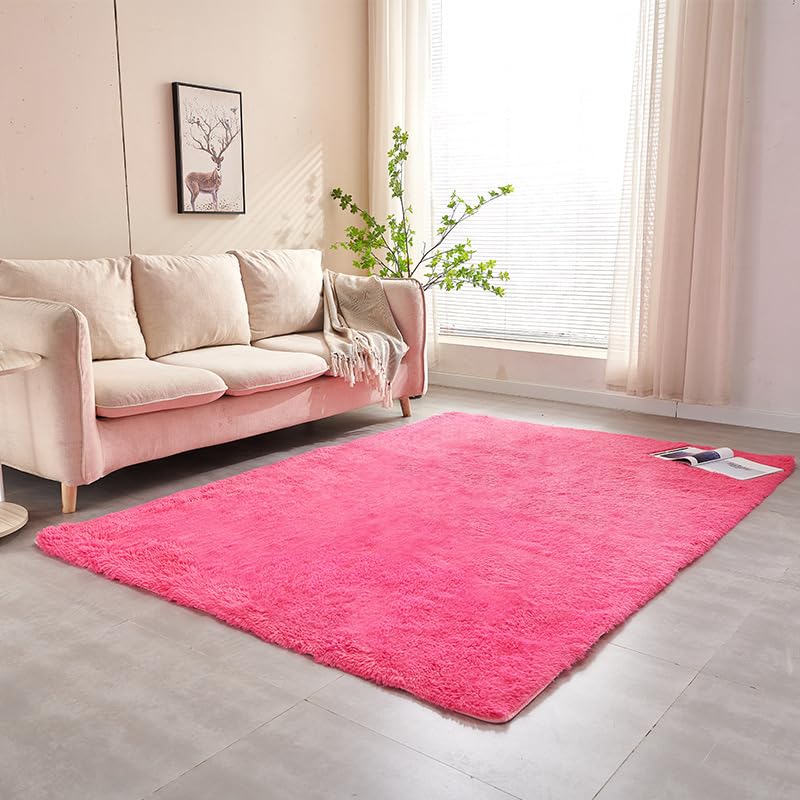 Tapis en peluche doux rose 120x160 tapis décoratif de chambre et intérieur