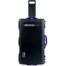 Black Pelican 1615 Air case with Purple Handles & latches. Empty & with Wheels.