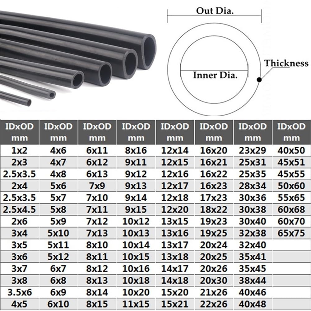 Manguera de goma suave for bomba de aire de acuario Flexible de 5 metros, tubo de silicona negro, manguera resistente al aceite a prueba de presión, 1 unidad(10MM*7MM)