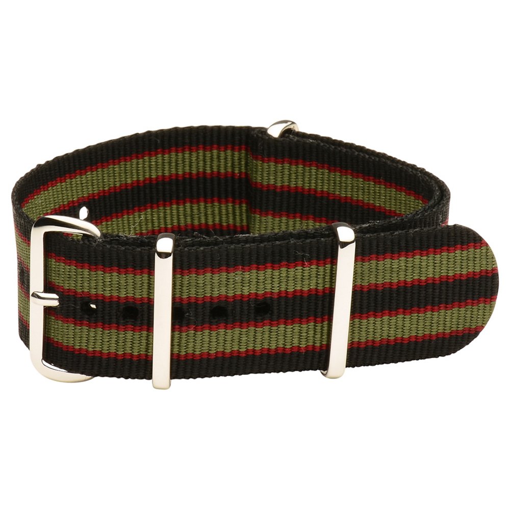 Clockwork Synergy® Classic Ballistic - 20mm Black/Green/Red Nylon Ballistic Watch Strap Band