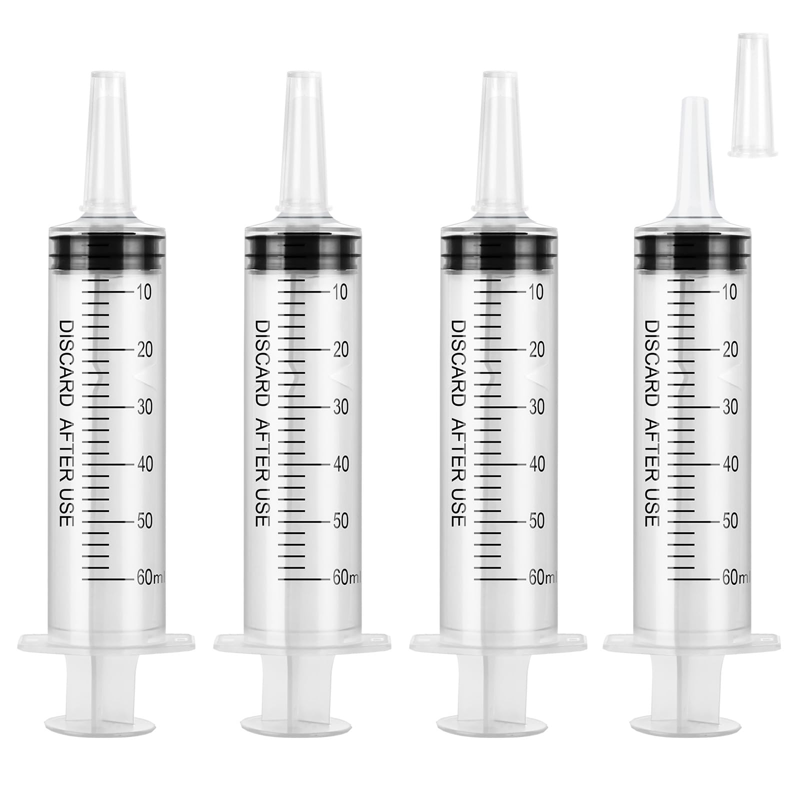 OFFCUP 60ml Kunststoff Spritze, 4 Stück Einwegspritzen, Wiederverwendbare Große Spritze für den Flüssigkeitstransfer Spritzen Haustierfütterung Labor[Nicht medizinische Verwendung]